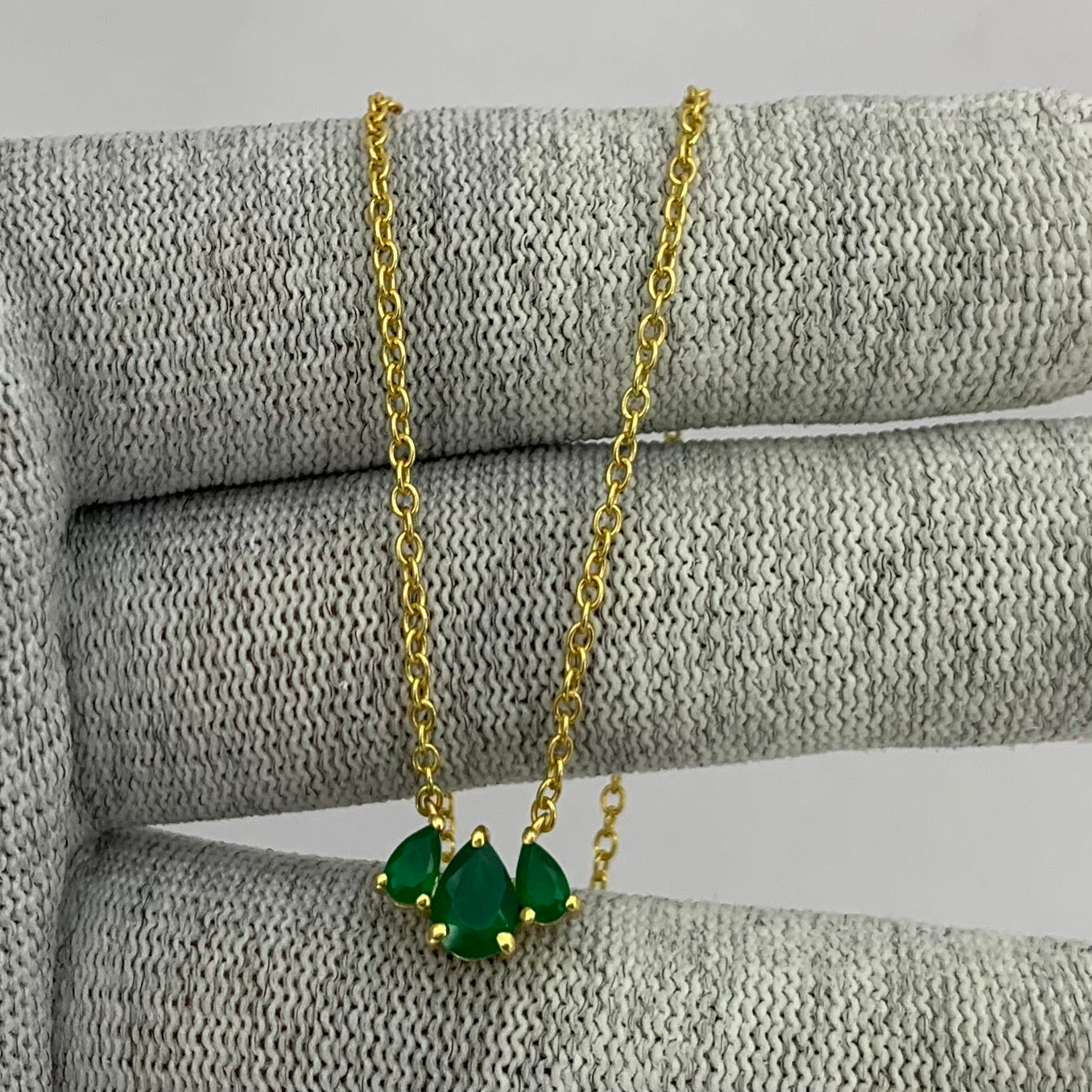 18K Gold Plated Triple Teardrop Gemstone Necklace Fashion Jewelry TGN1015 NM-1044