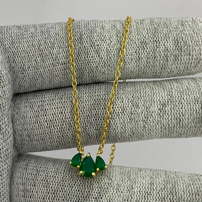 18K Gold Plated Triple Teardrop Gemstone Necklace Fashion Jewelry TGN1015 NM-1044