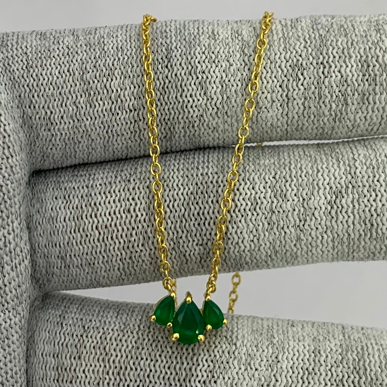 18K Gold Plated Triple Teardrop Gemstone Necklace Fashion Jewelry TGN1015 NM-1044