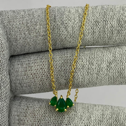 18K Gold Plated Triple Teardrop Gemstone Necklace Fashion Jewelry TGN1015 NM-1044