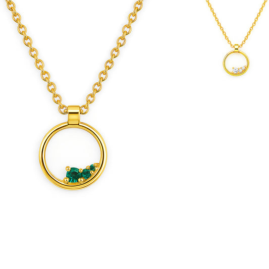 18K Gold Plated Open Circle Necklace Jewelry with Clustered Gemstones TGN1016 NM-1045