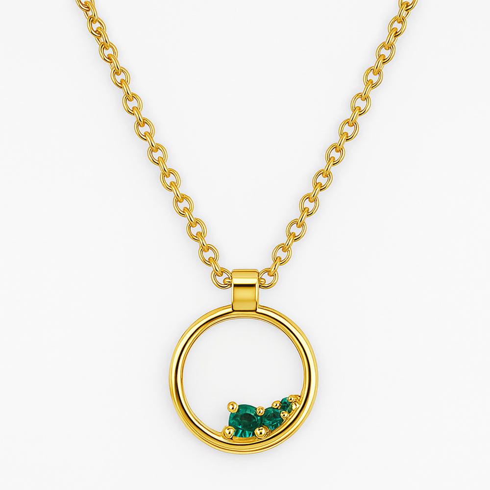 18K Gold Plated Open Circle Necklace Jewelry with Clustered Gemstones TGN1016 NM-1045