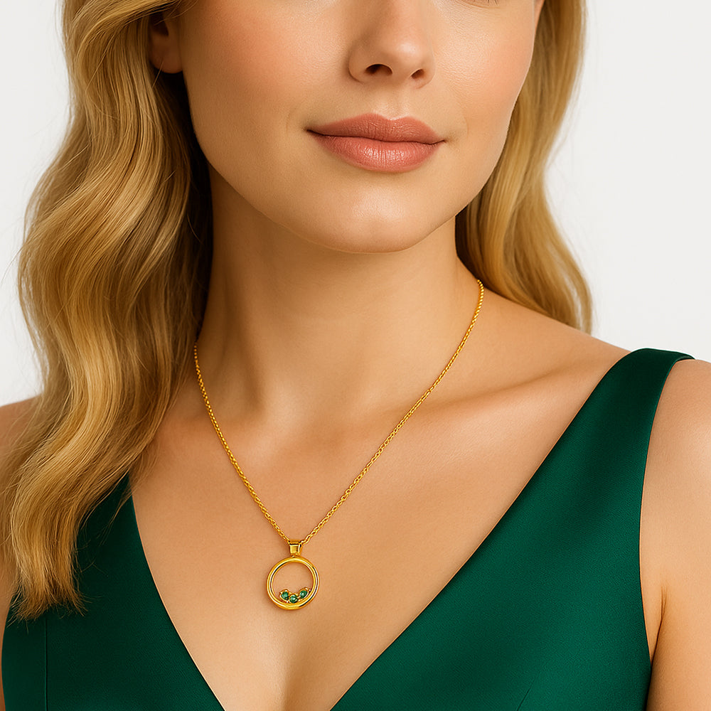 18K Gold Plated Open Circle Necklace Jewelry with Clustered Gemstones TGN1016 NM-1045