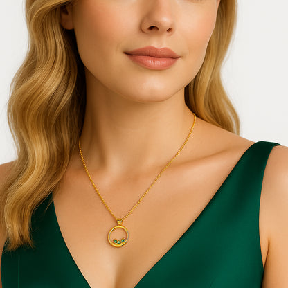 18K Gold Plated Open Circle Necklace Jewelry with Clustered Gemstones TGN1016 NM-1045