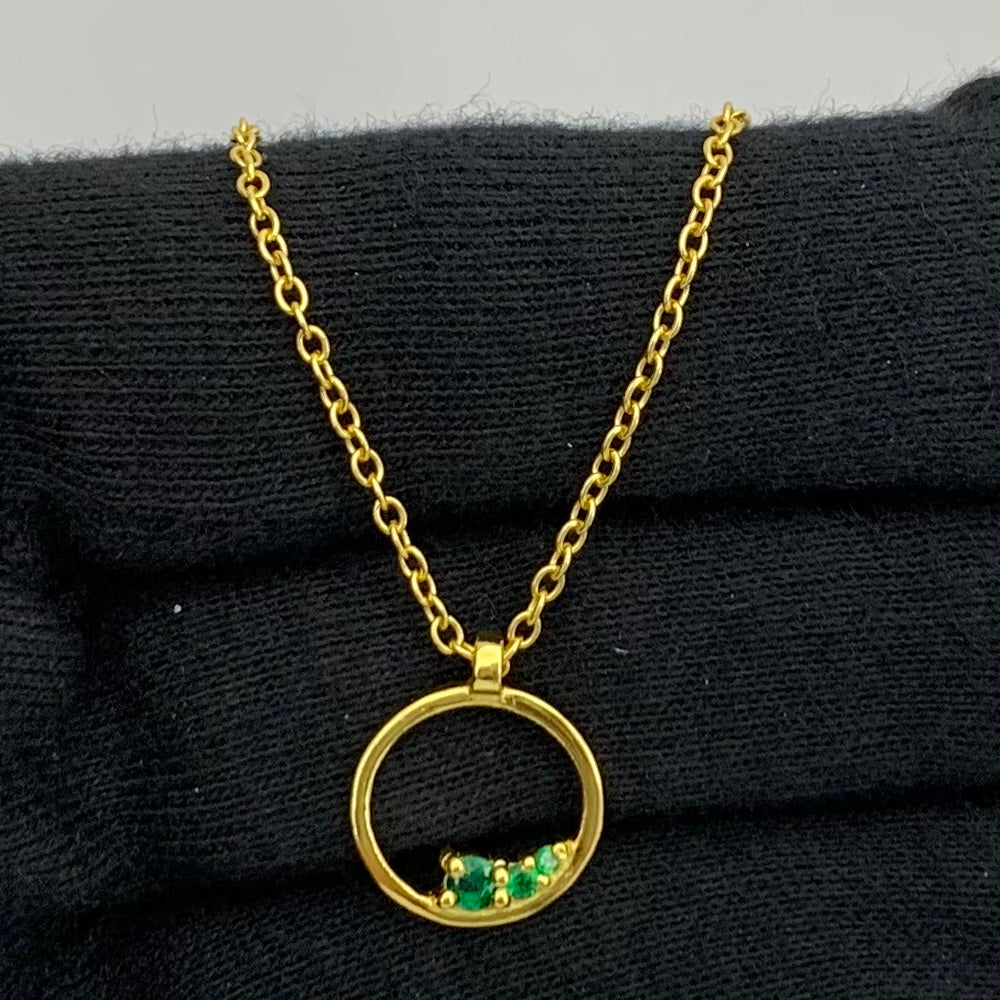 18K Gold Plated Open Circle Necklace Jewelry with Clustered Gemstones TGN1016 NM-1045