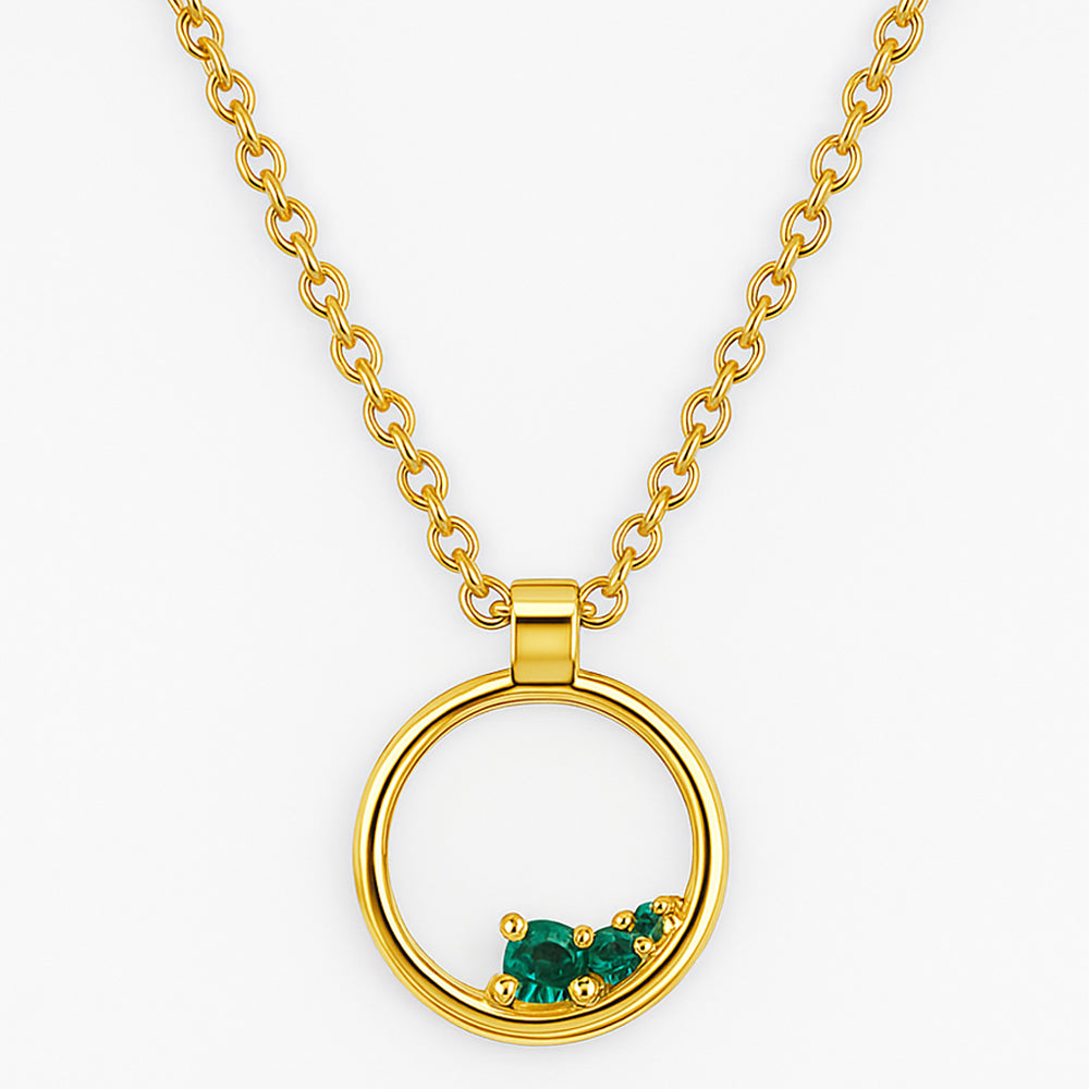 18K Gold Plated Open Circle Necklace Jewelry with Clustered Gemstones TGN1016 NM-1045