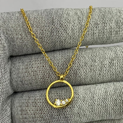 18K Gold Plated Open Circle Necklace Jewelry with Clustered Gemstones TGN1016 NM-1045