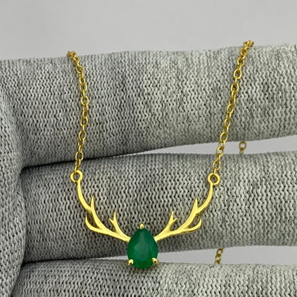 18K Gold Plated Antler Birthstone Necklace Jewelry for Women TGN1017 NM-1046
