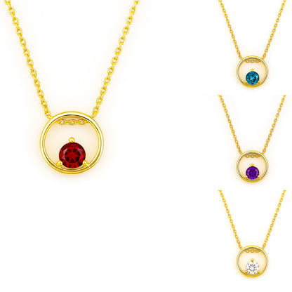 18K Gold Plated Round Colorful Gemstone Circle Necklace for Women TGN1018 NM-1047