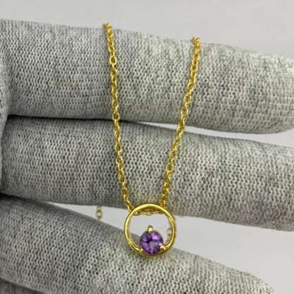 18K Gold Plated Round Colorful Gemstone Circle Necklace for Women TGN1018 NM-1047