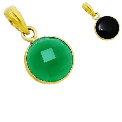 18K Gold Plated Green, Black Onyx Round Gemstone Pendant for Women TGP1002 PM-1001