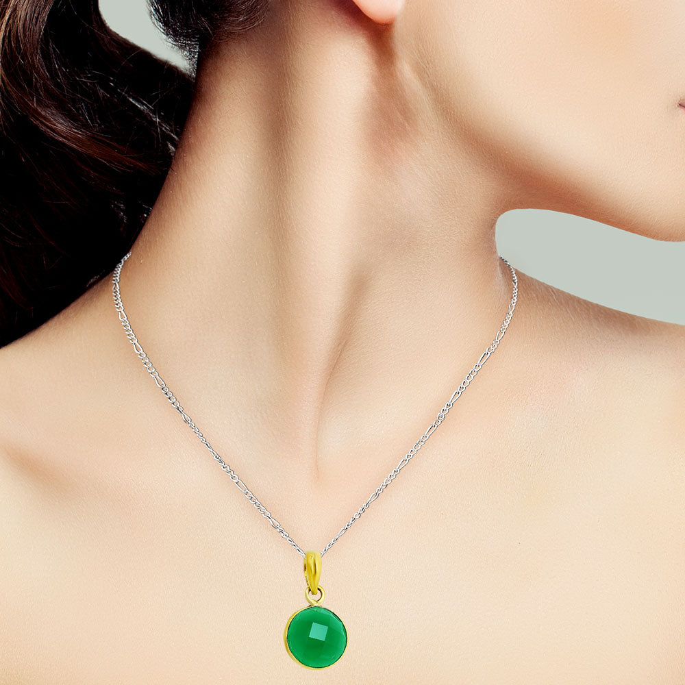 18K Gold Plated Green, Black Onyx Round Gemstone Pendant for Women TGP1002 PM-1001
