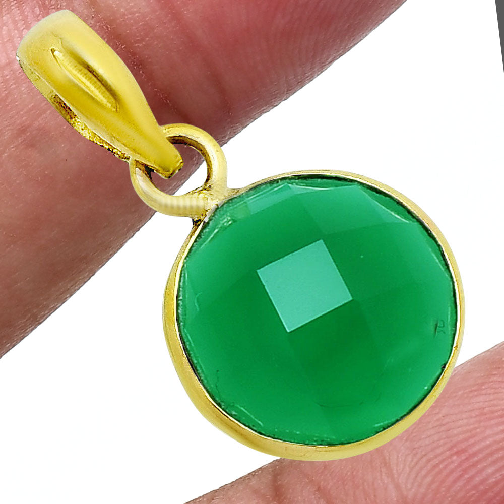 18K Gold Plated Green, Black Onyx Round Gemstone Pendant for Women TGP1002 PM-1001