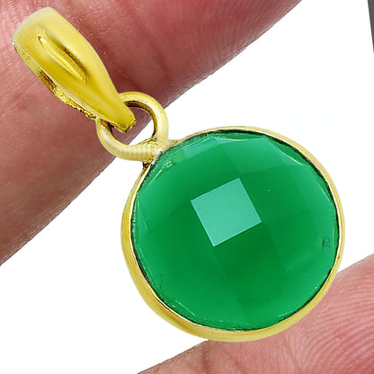 18K Gold Plated Green, Black Onyx Round Gemstone Pendant for Women TGP1002 PM-1001