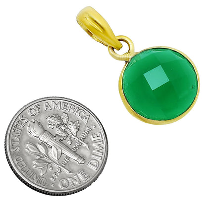 18K Gold Plated Green, Black Onyx Round Gemstone Pendant for Women TGP1002 PM-1001