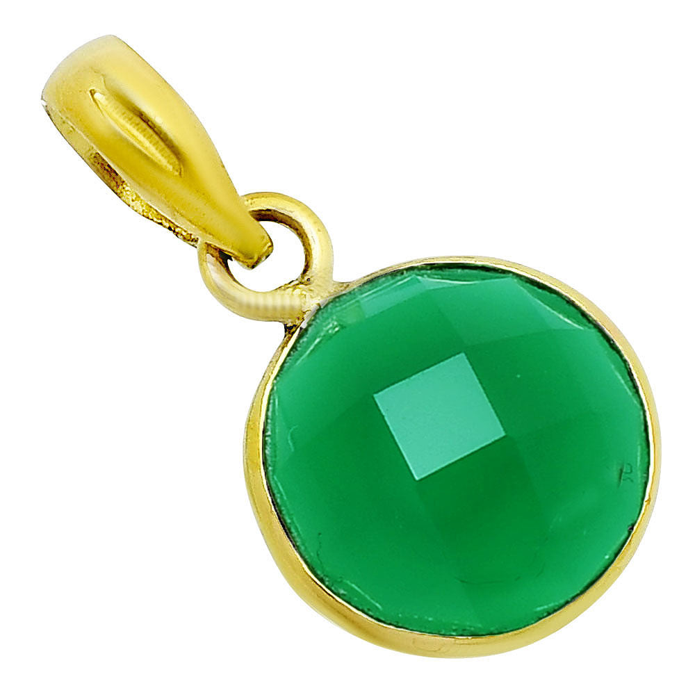 18K Gold Plated Green, Black Onyx Round Gemstone Pendant for Women TGP1002 PM-1001