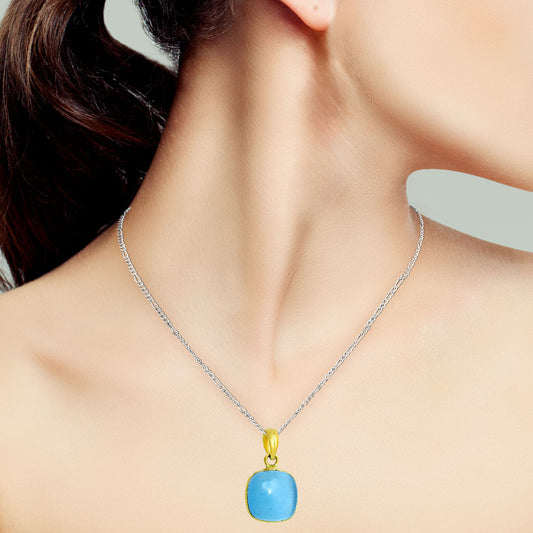 18K Gold Over Brass Smoky Blue Quartz Cushion Gemstone Pendant for Women TGP1003 PM-1001