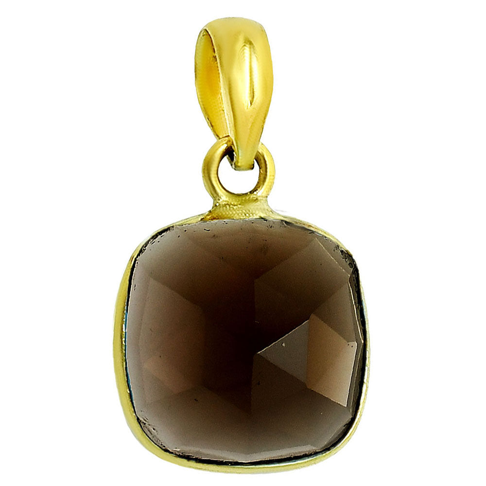 18K Gold Over Brass Smoky Blue Quartz Cushion Gemstone Pendant for Women TGP1003 PM-1001