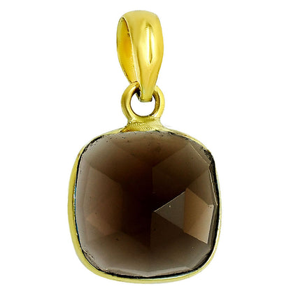 18K Gold Over Brass Smoky Blue Quartz Cushion Gemstone Pendant for Women TGP1003 PM-1001