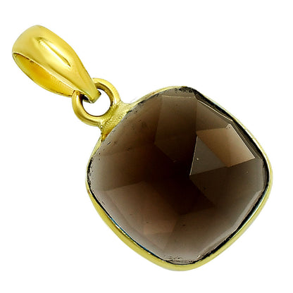 18K Gold Over Brass Smoky Blue Quartz Cushion Gemstone Pendant for Women TGP1003 PM-1001