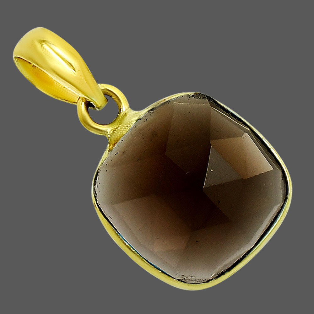 18K Gold Over Brass Smoky Blue Quartz Cushion Gemstone Pendant for Women TGP1003 PM-1001