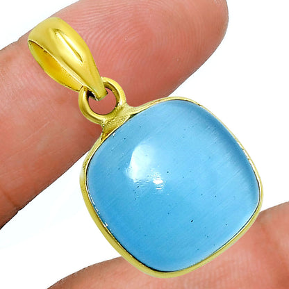 18K Gold Over Brass Smoky Blue Quartz Cushion Gemstone Pendant for Women TGP1003 PM-1001