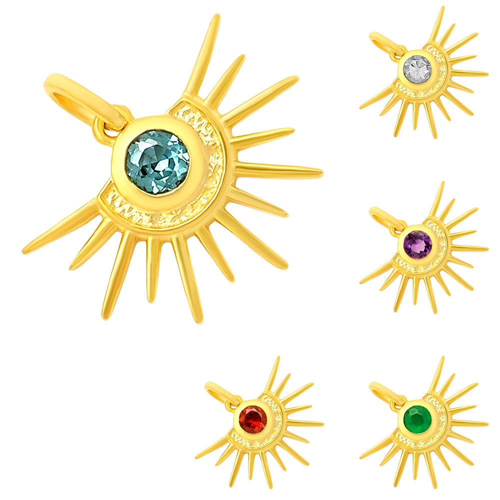 18K Gold Plated Sun Burst Gemstone Pendant Minimalist Jewelry TGP1004 PM-1746