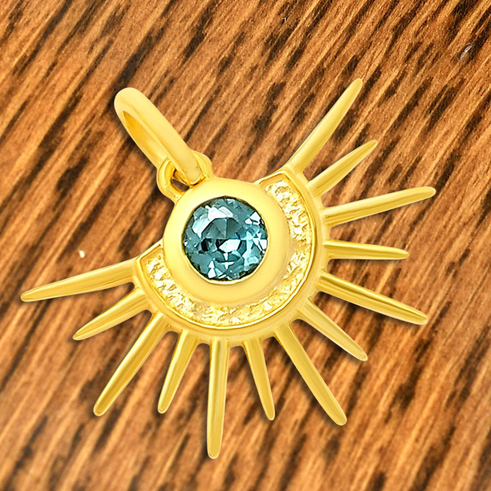 18K Gold Plated Sun Burst Gemstone Pendant Minimalist Jewelry TGP1004 PM-1746