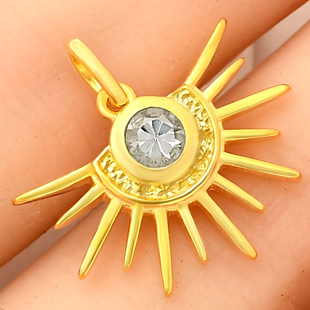 18K Gold Plated Sun Burst Gemstone Pendant Minimalist Jewelry TGP1004 PM-1746