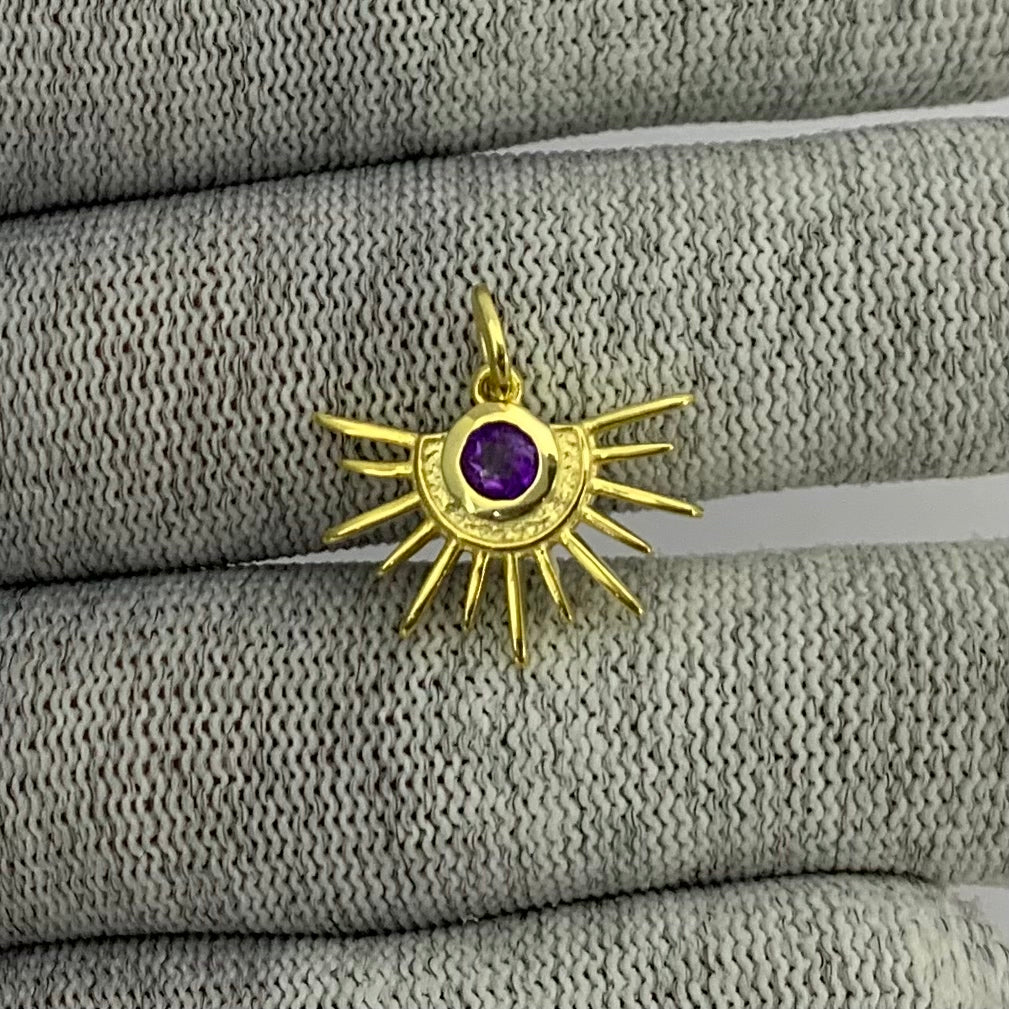 18K Gold Plated Sun Burst Gemstone Pendant Minimalist Jewelry TGP1004 PM-1746