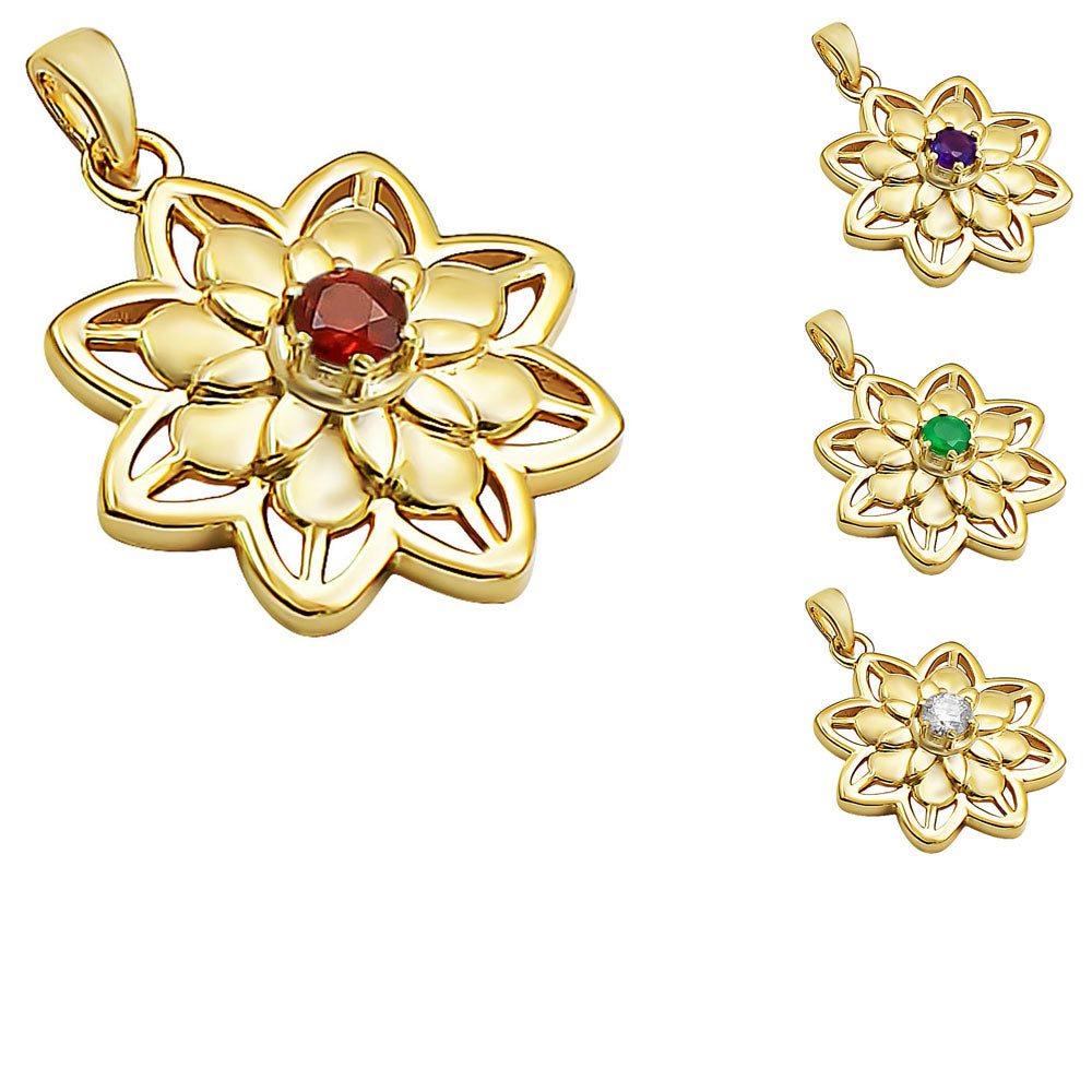 18K Gold Over Brass Colorful Gemstone Lotus Pendant Spiritual Jewelry TGP1007 PM-1747