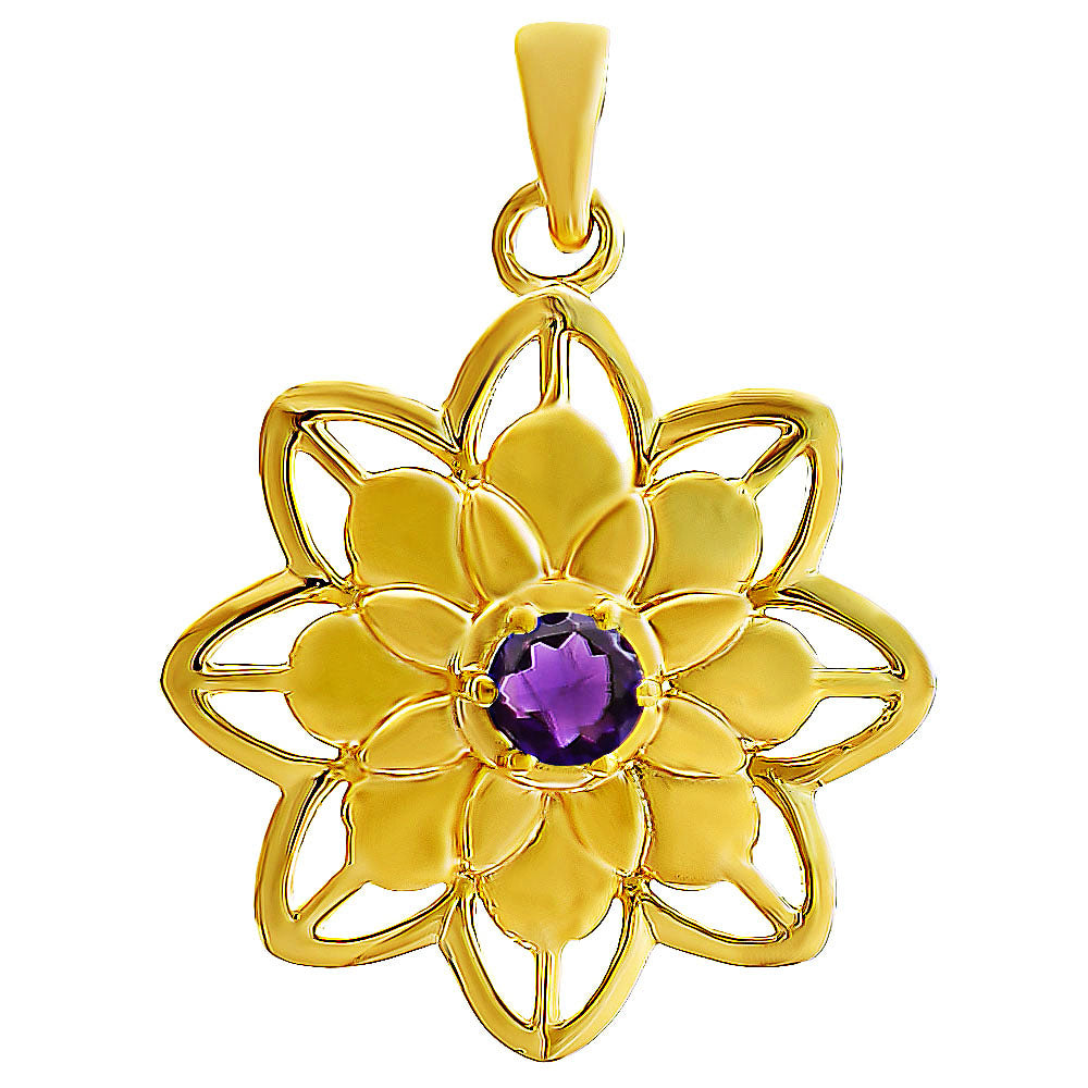 18K Gold Over Brass Colorful Gemstone Lotus Pendant Spiritual Jewelry TGP1007 PM-1747