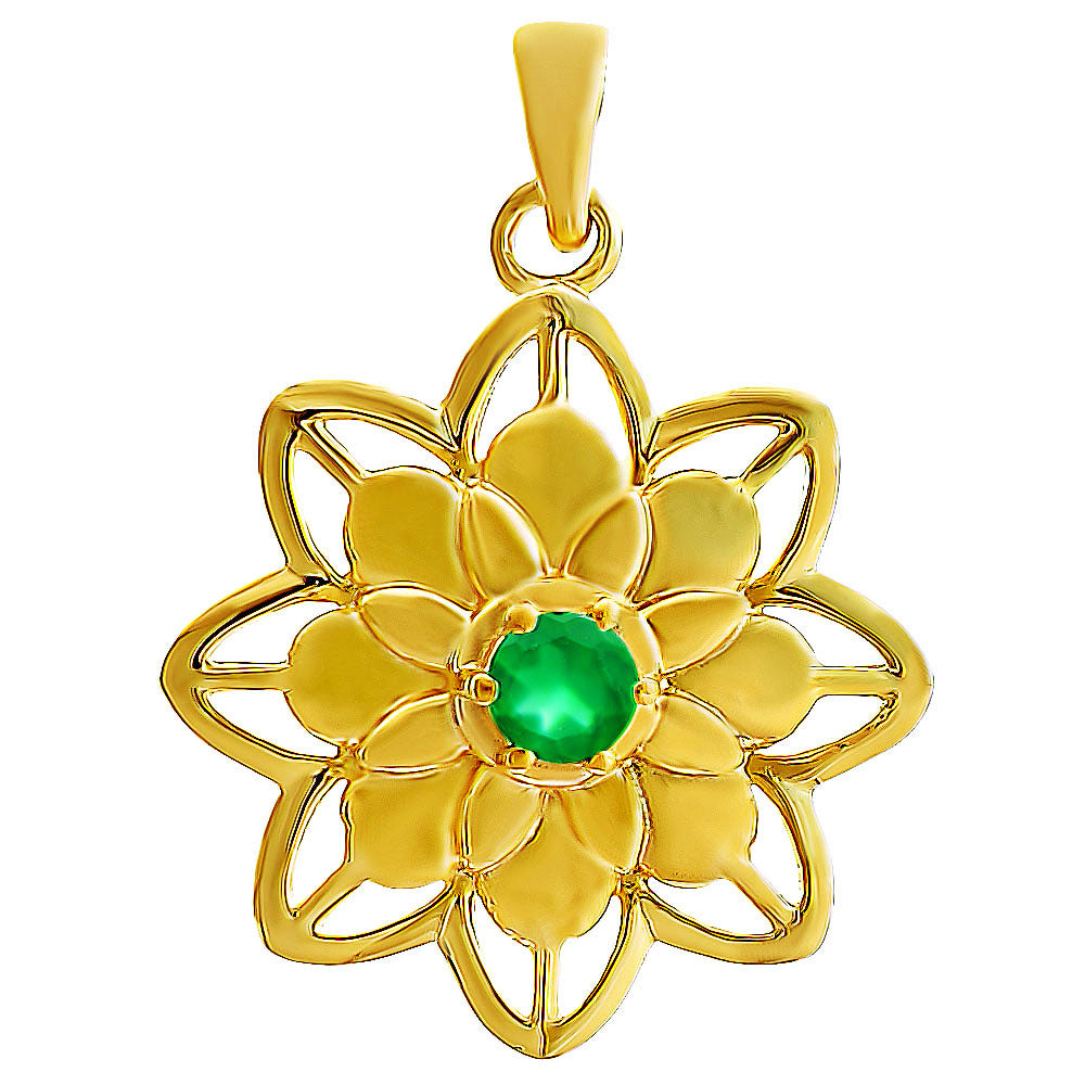 18K Gold Over Brass Colorful Gemstone Lotus Pendant Spiritual Jewelry TGP1007 PM-1747