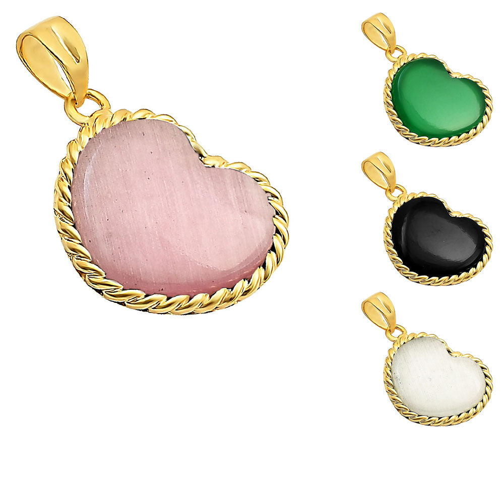 18K Gold Plated Brass Heart Shaped Gemstone Charm Pendant Jewelry TGP1009 PM-1742