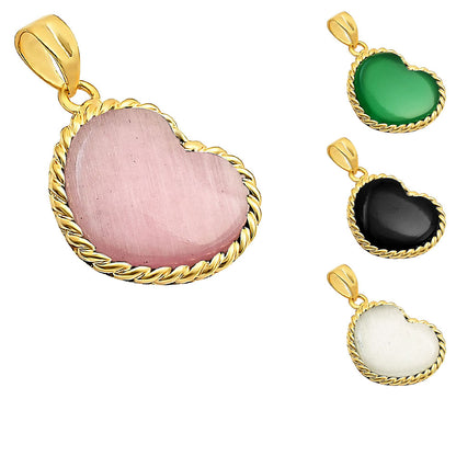 18K Gold Plated Brass Heart Shaped Gemstone Charm Pendant Jewelry TGP1009 PM-1742