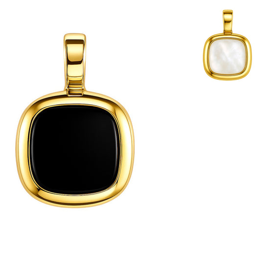 18K Gold Over Brass Cushion Square Black Onyx/MOP Pendant for Women TGP1010 PM-1748