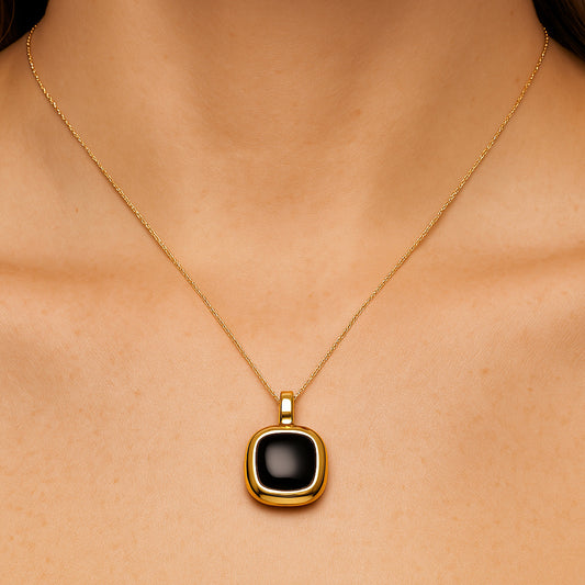 18K Gold Over Brass Cushion Square Black Onyx/MOP Pendant for Women TGP1010 PM-1748