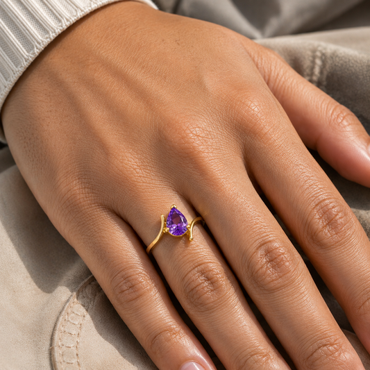 18K Gold Plated Pear Cut Birthstone Ring Minimalist Style Jewelry TGR1001 RM-1731