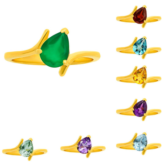 18K Gold Plated Brass Pear Cut Birthstone Ring Minimalist Style Jewelry TGR1001 RM-1731