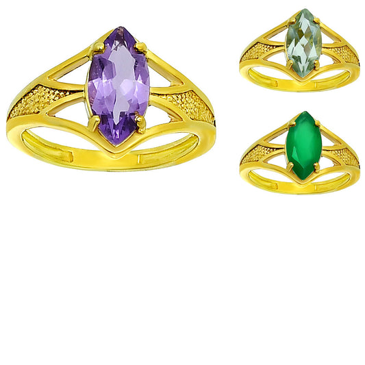 18K Gold Over Brass Marquise Shape Colorful Stone Ring Fashion Jewelry TGR1002 RM-1727