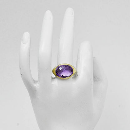 18K Gold Plated Brass Oval Gemstone Statement Ring Jewelry Elegant Style TGR1003 RM-1115