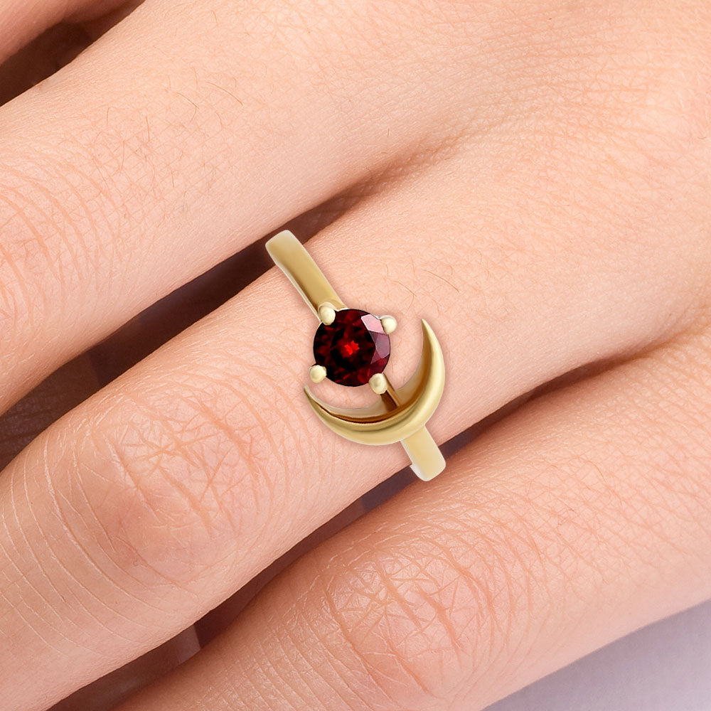 18K Gold Plated Crescent Moon Colorful Birth Gemstone Ring for Women TGR1004 RM-1748
