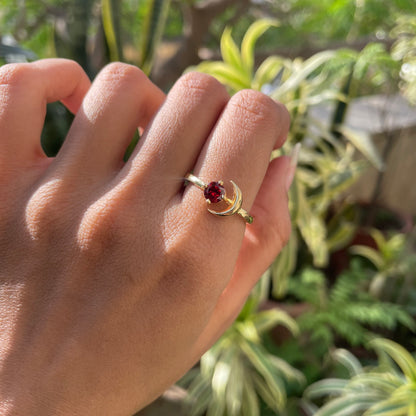 18K Gold Plated Crescent Moon Colorful Birth Gemstone Ring for Women TGR1004 RM-1748