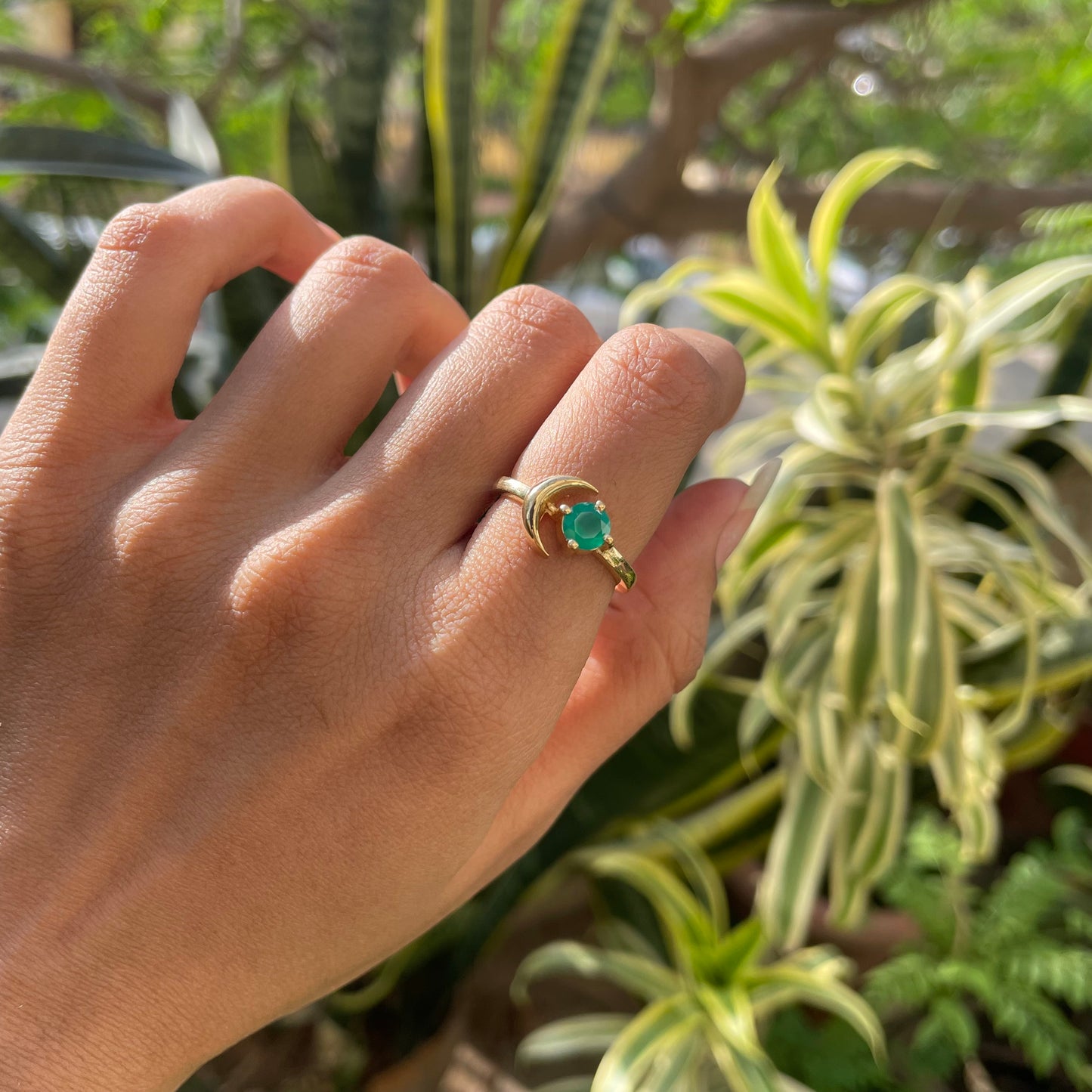 18K Gold Plated Crescent Moon Colorful Birth Gemstone Ring for Women TGR1004 RM-1748