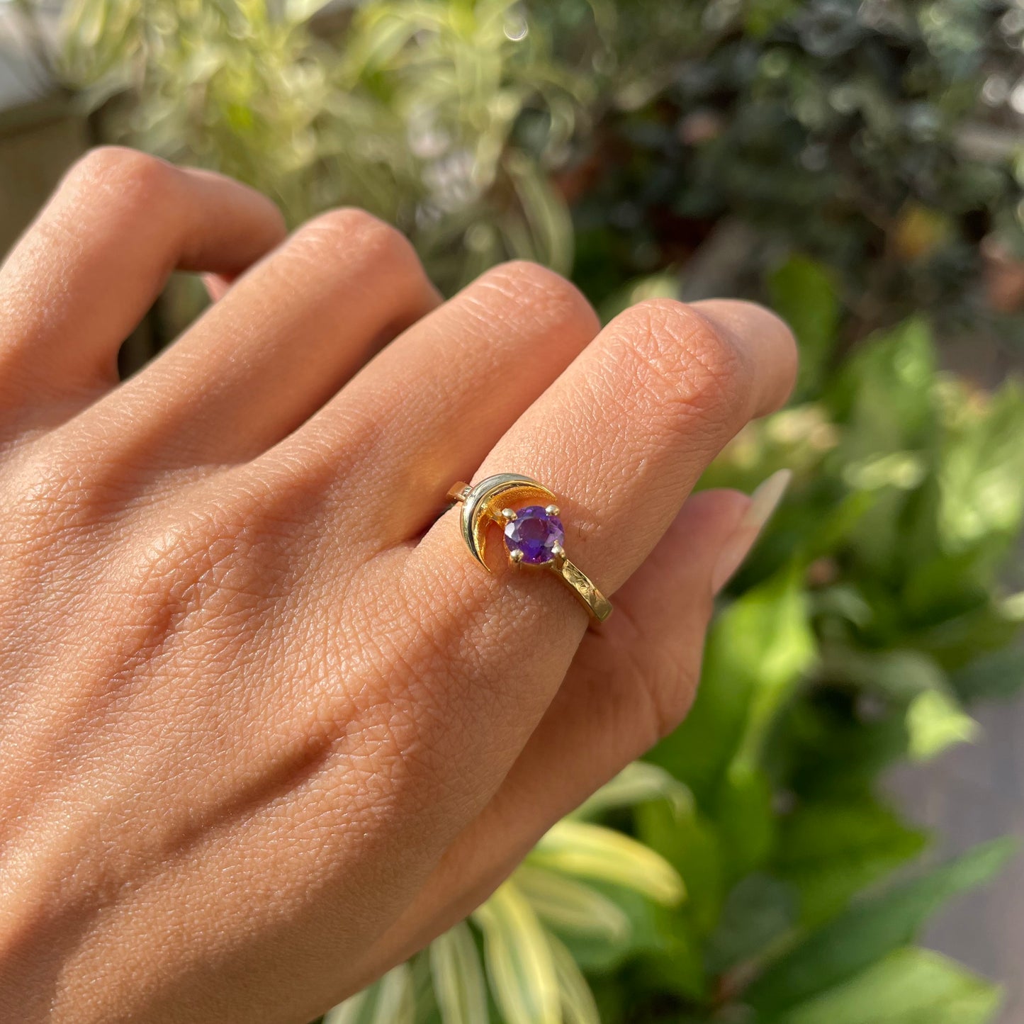 18K Gold Plated Crescent Moon Colorful Birth Gemstone Ring for Women TGR1004 RM-1748