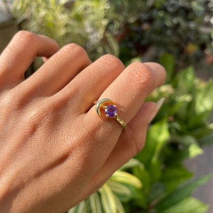 18K Gold Plated Crescent Moon Colorful Birth Gemstone Ring for Women TGR1004 RM-1748