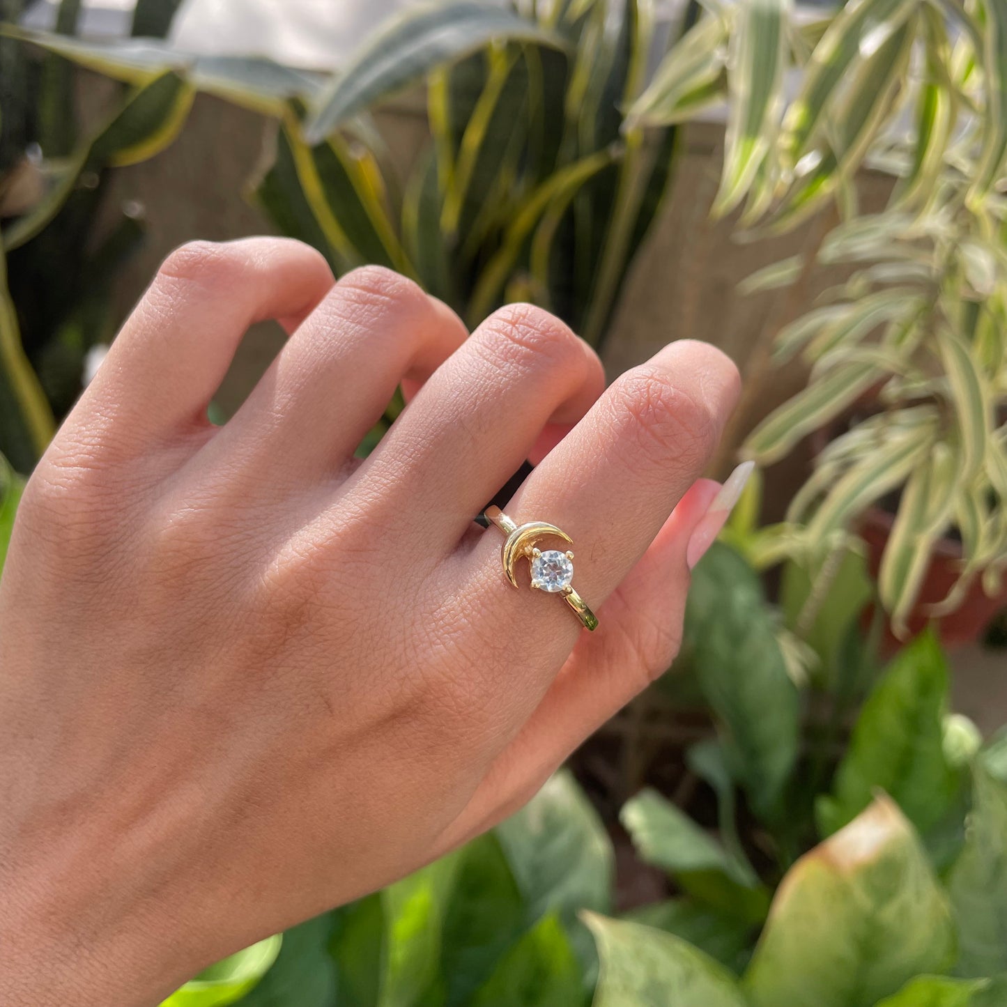 18K Gold Plated Crescent Moon Colorful Birth Gemstone Ring for Women TGR1004 RM-1748