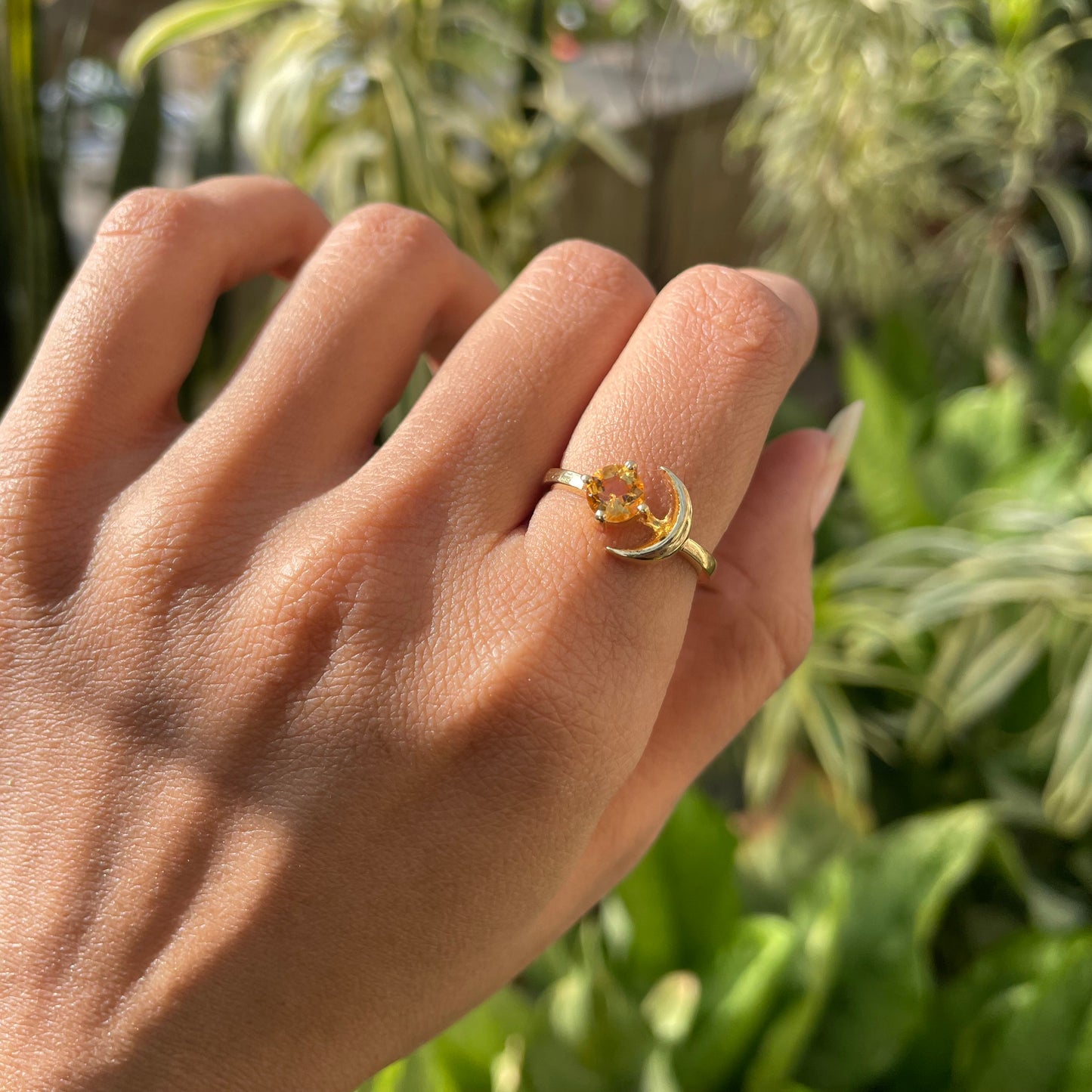 18K Gold Plated Crescent Moon Colorful Birth Gemstone Ring for Women TGR1004 RM-1748