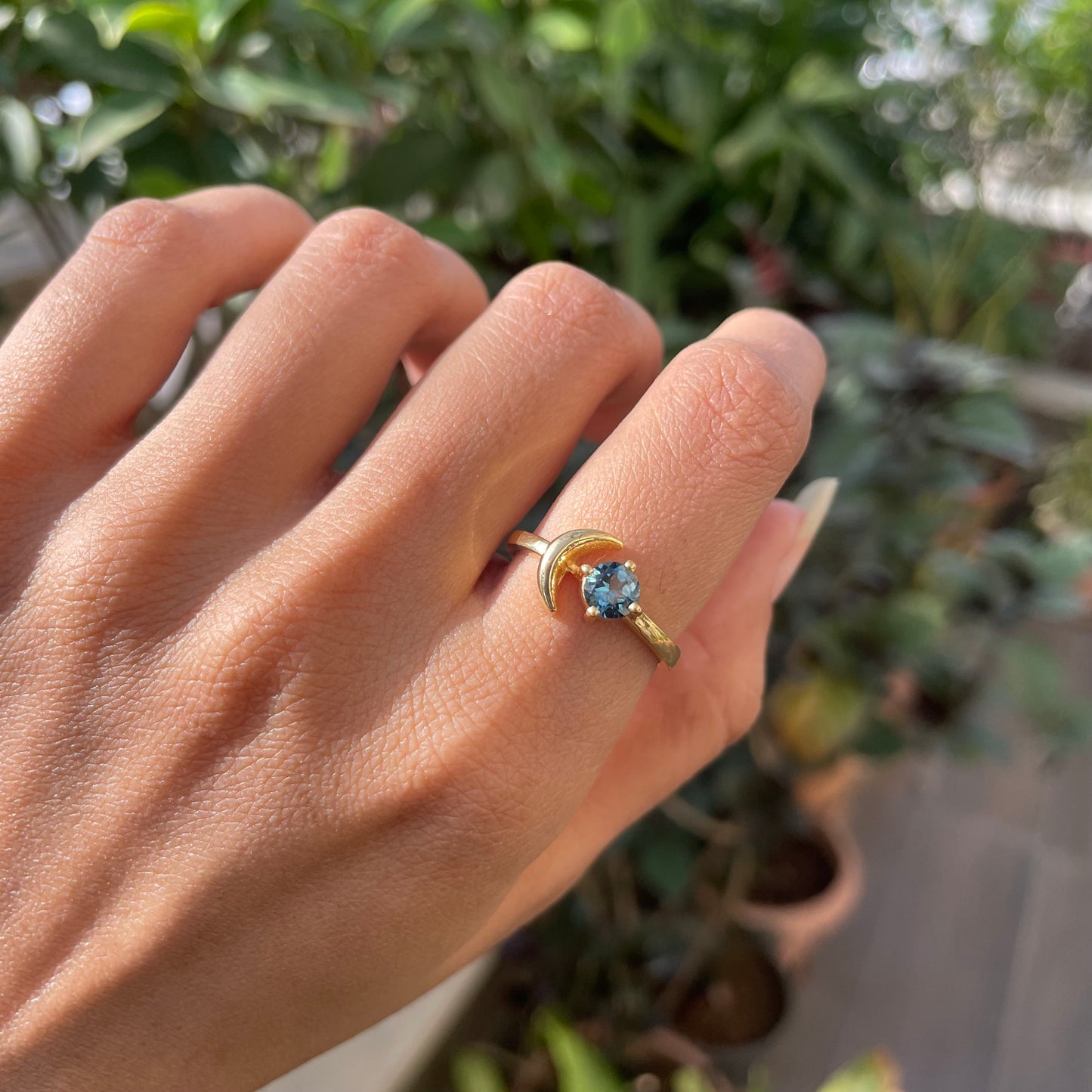 18K Gold Plated Crescent Moon Colorful Birth Gemstone Ring for Women TGR1004 RM-1748