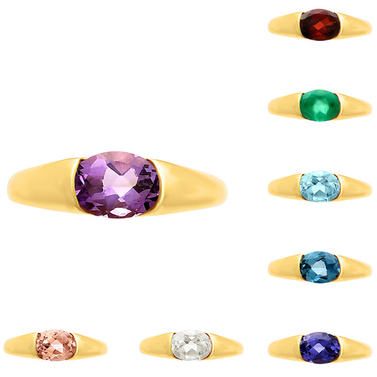 18K Gold Plated Brass Smooth Band Oval Gemstone Statement Ring Jewelry TGR1005 RM-1743